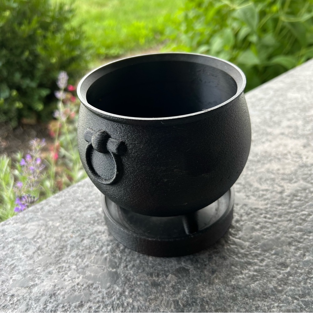 3D Printed Black Cauldron Planter, 2 piece set